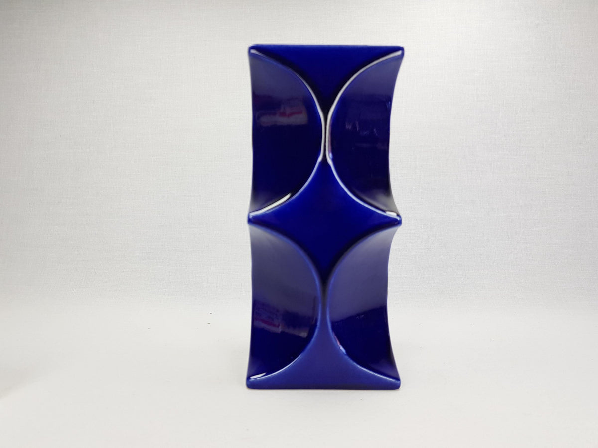 Vintage STEULER KERAMIK Dark Blue Candle Holder "Continua" 327-20 by Cari Zalloni 1970s West German Pottery