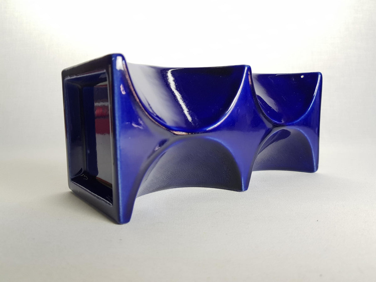 Vintage STEULER KERAMIK Dark Blue Candle Holder "Continua" 327-20 by Cari Zalloni 1970s West German Pottery