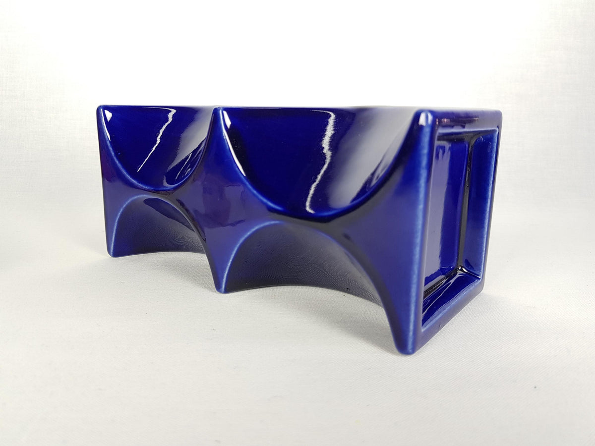 Vintage STEULER KERAMIK Dark Blue Candle Holder "Continua" 327-20 by Cari Zalloni 1970s West German Pottery