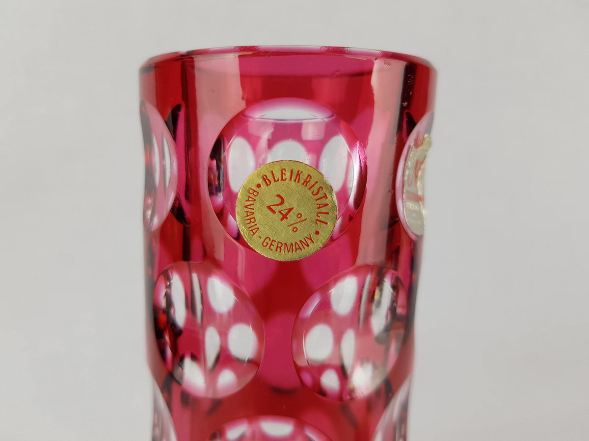 Vintage NACHTMANN BLEIKRISTALL Red Cut to Clear Glass Vase Bamberg West Germany 1950s