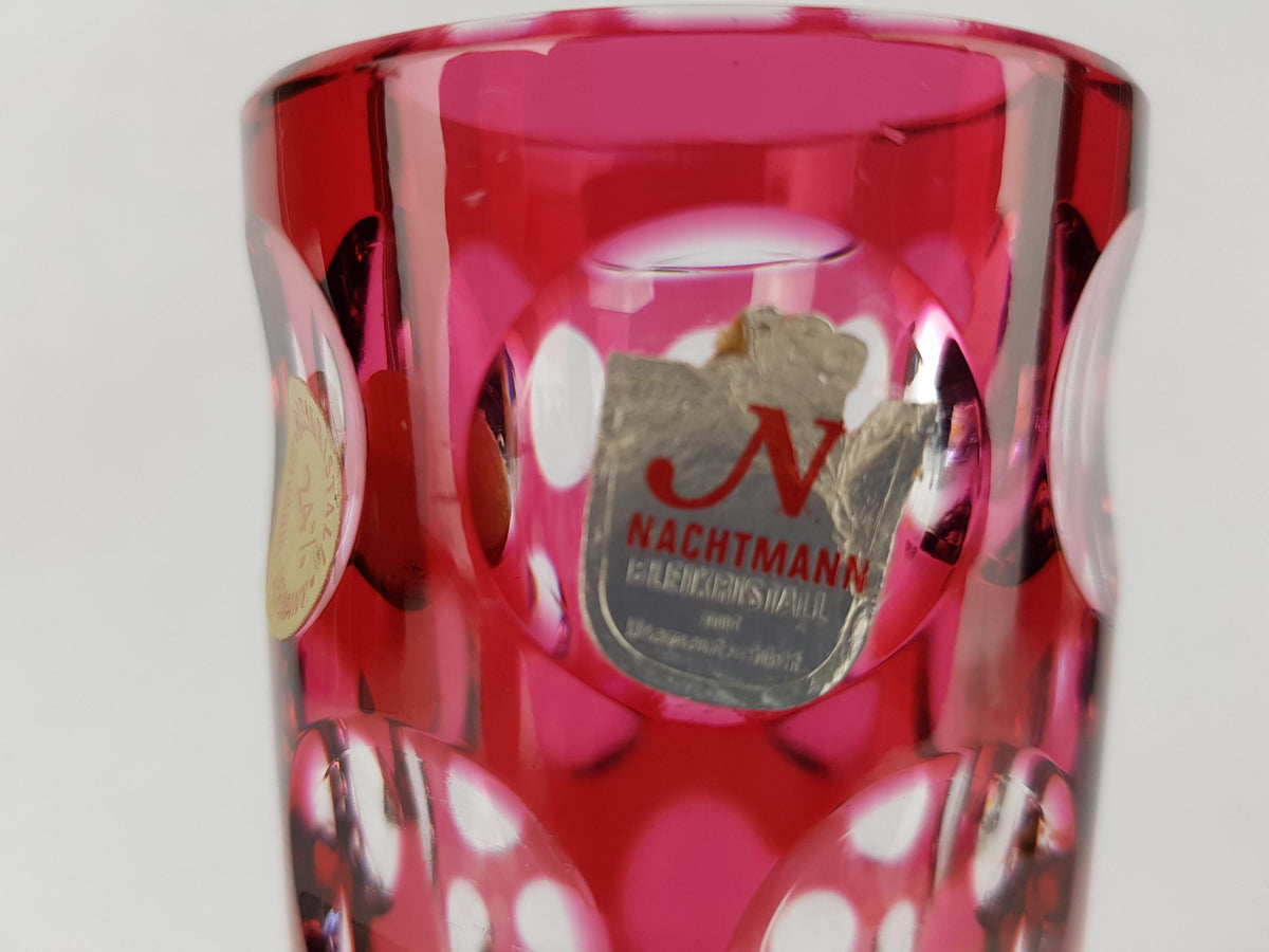 Vintage NACHTMANN BLEIKRISTALL Red Cut to Clear Glass Vase Bamberg West Germany 1950s