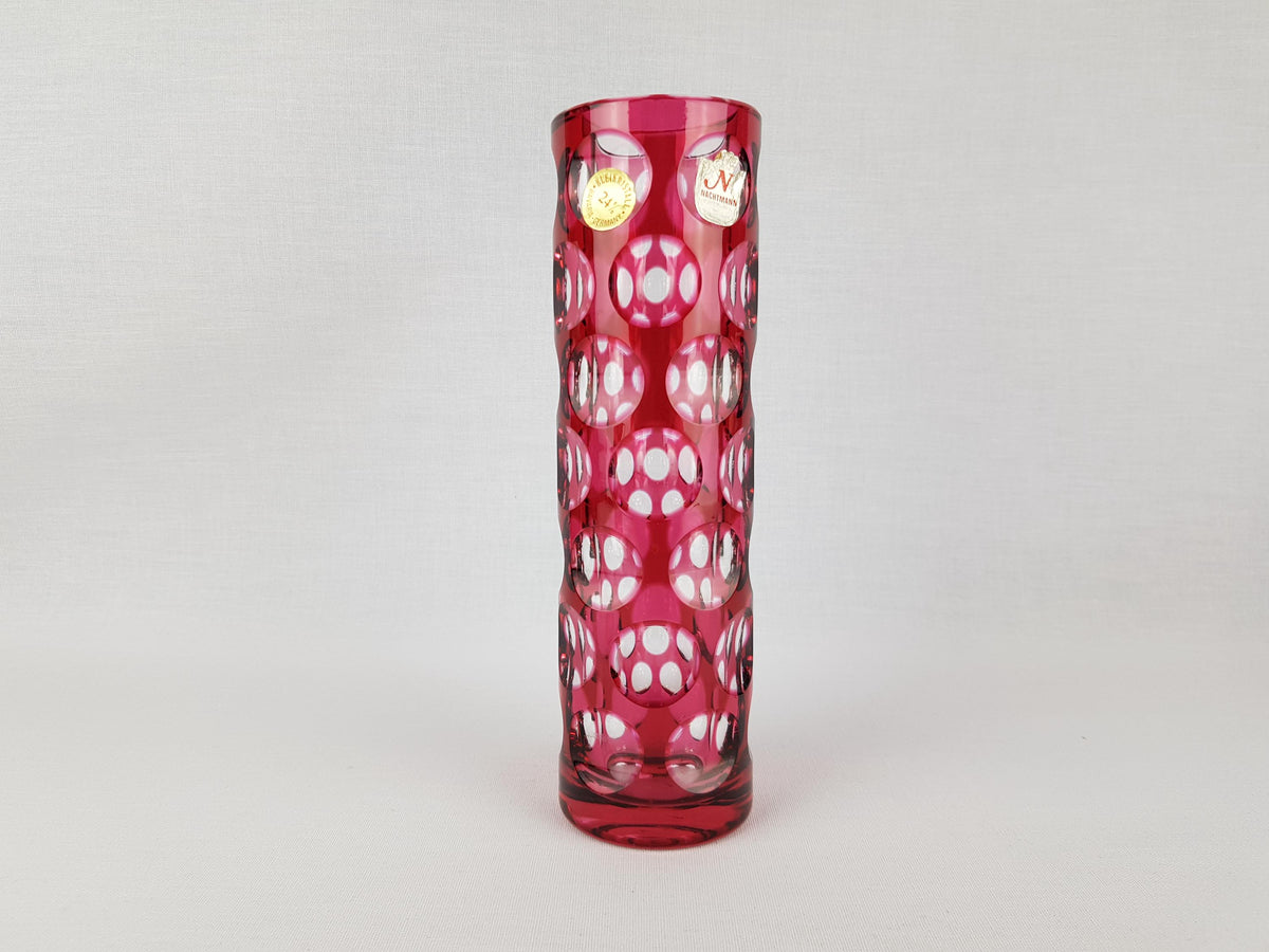 Vintage NACHTMANN BLEIKRISTALL Red Cut to Clear Glass Vase Bamberg West Germany 1950s
