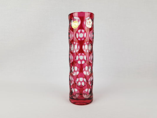 Vintage NACHTMANN BLEIKRISTALL Red Cut to Clear Glass Vase Bamberg West Germany 1950s