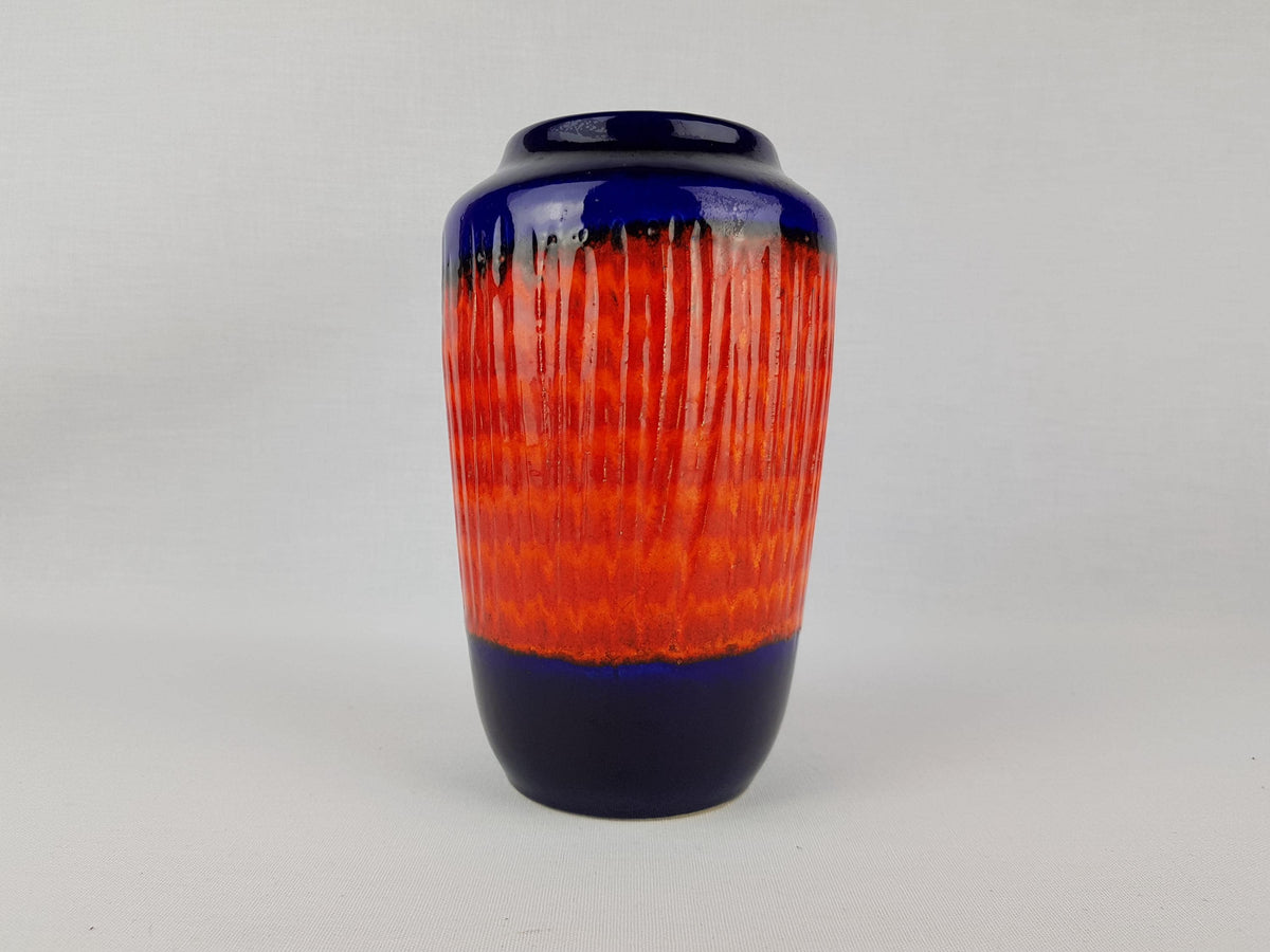 Vintage SCHEURICH KERAMIK Red and Blue Vase 238/18 West German Pottery 1970s
