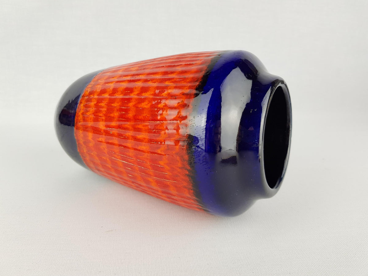 Vintage SCHEURICH KERAMIK Red and Blue Vase 238/18 West German Pottery 1970s