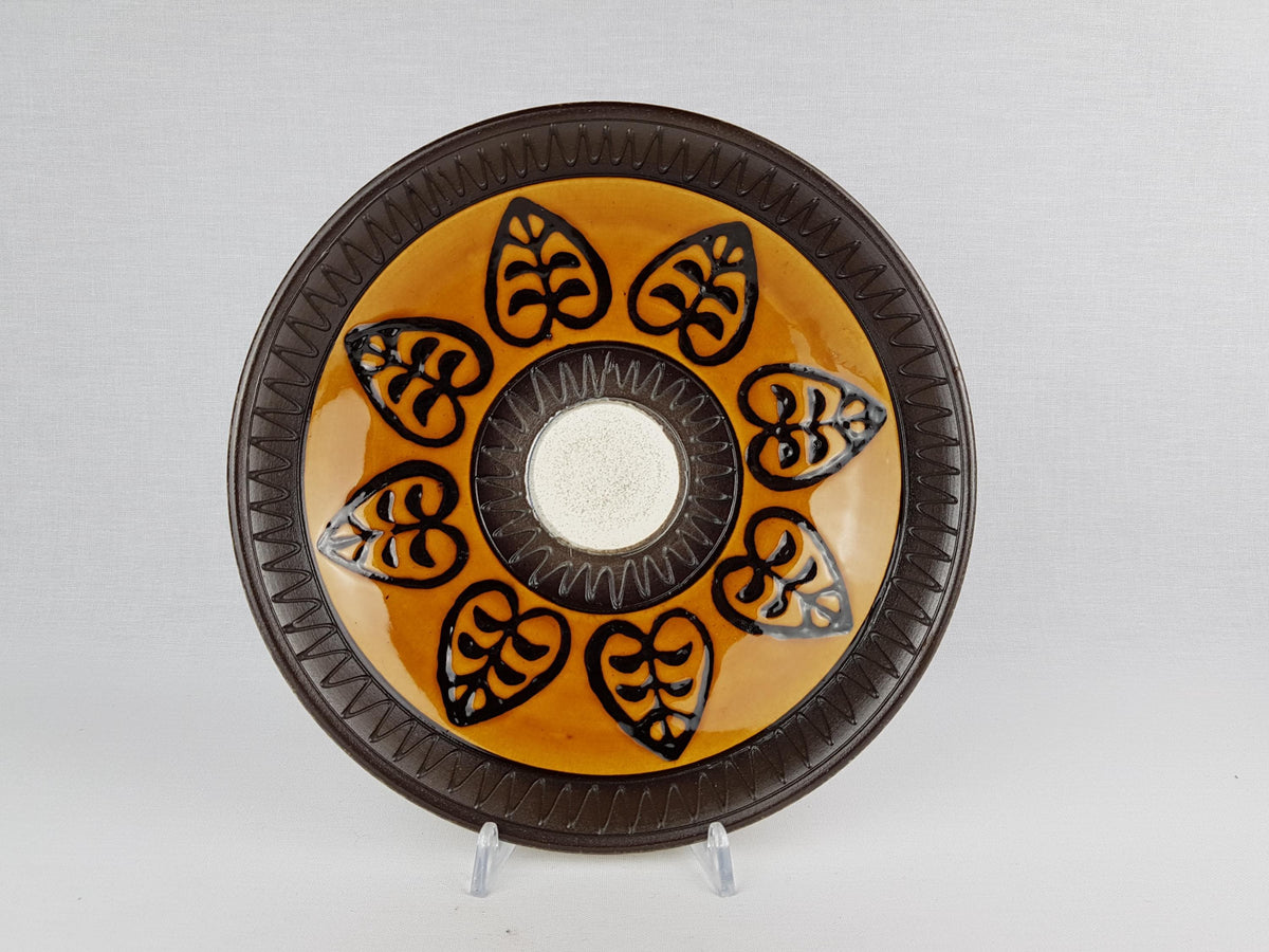 Vintage DÜMLER & BREIDEN Brown and Ocher Bowl with Relief Leaf pattern 226-25 West German Pottery 1970s