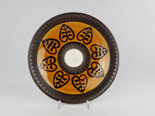 Vintage DÜMLER & BREIDEN Brown and Ocher Bowl with Relief Leaf pattern 226-25 West German Pottery 1970s