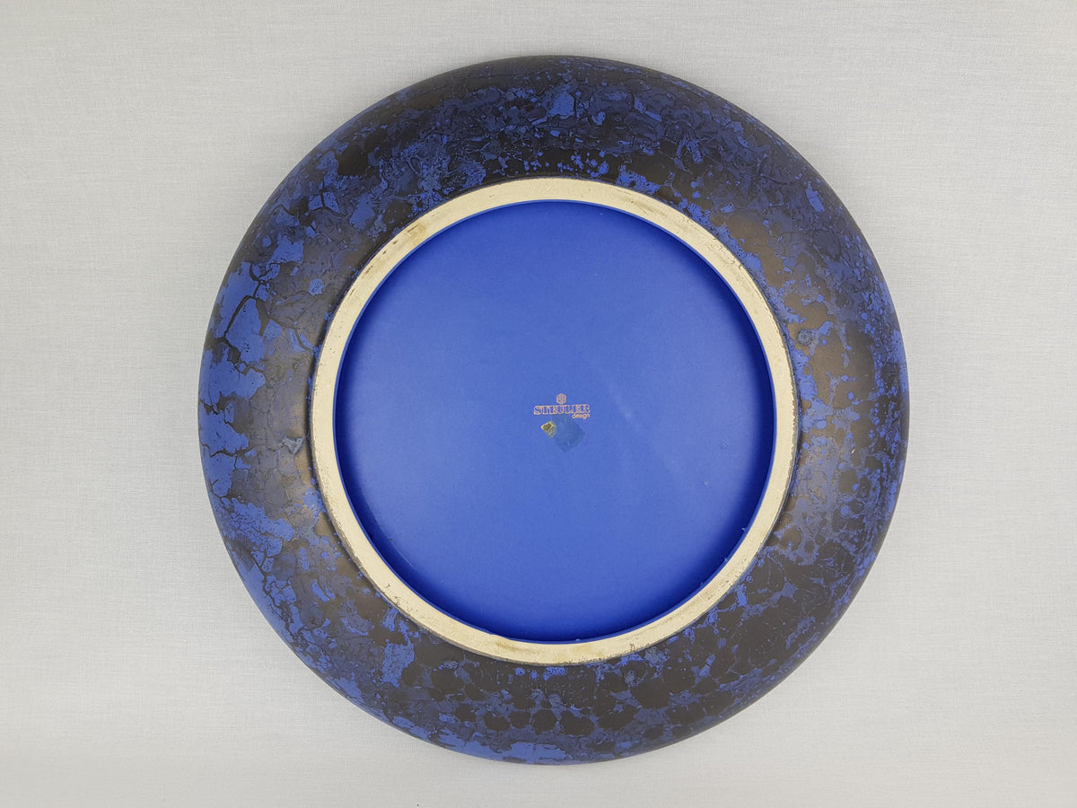 Large Vintage Steuler Design Bowl, Blue & Gray Mottled Glaze West German Pottery 1980s