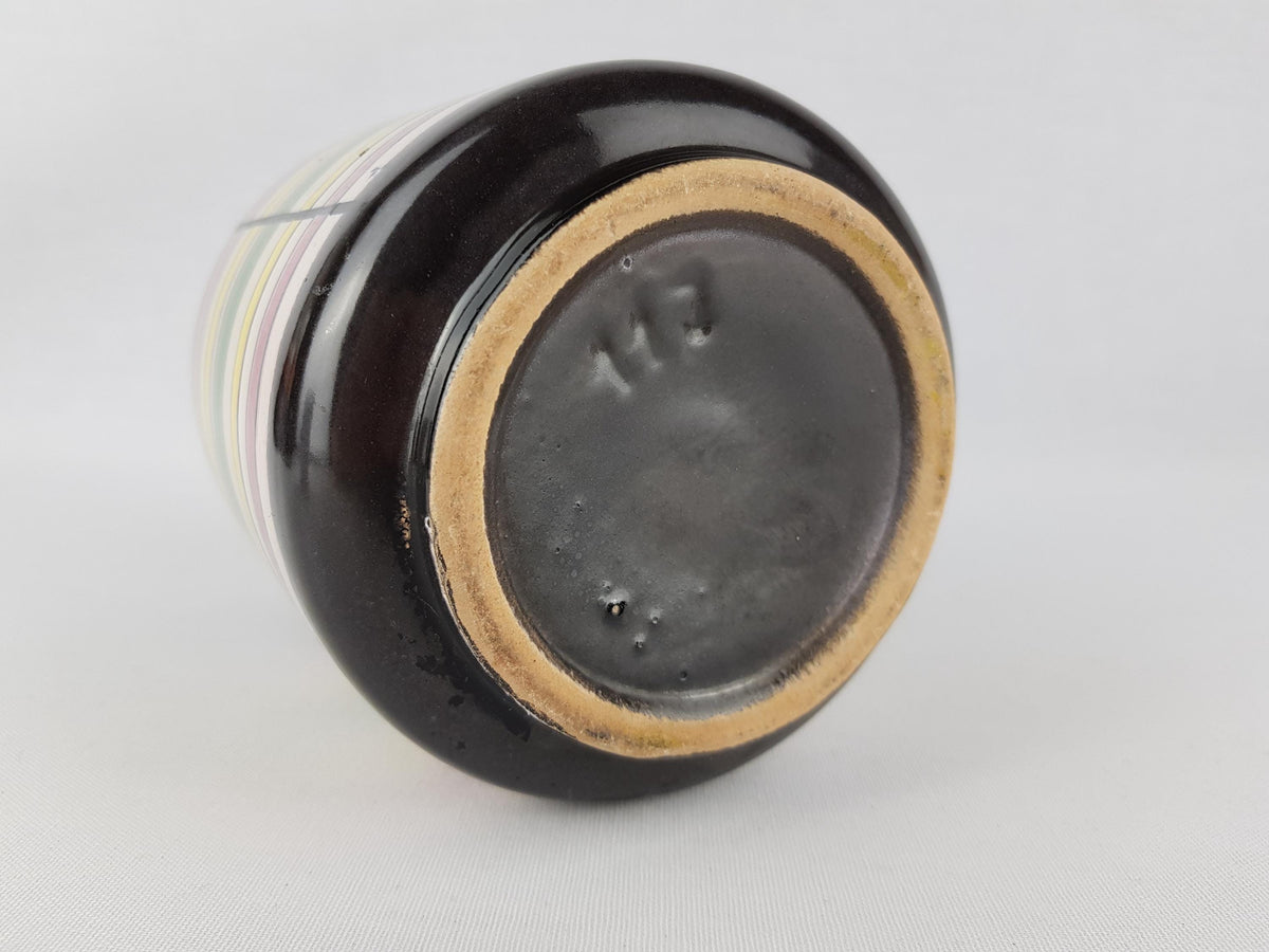 Vintage VEB GEORGENTHAL Brown with Colored Ring Decor East German Pottery 1960s 1970s