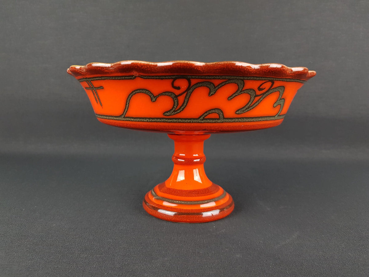 Vintage FLORA GOUDA HOLLAND Ceramic Orange Etagere Fruit Bowl With Tokio Decor 951 Dutch Pottery 1970s