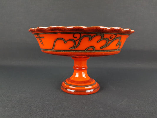 Vintage FLORA GOUDA HOLLAND Ceramic Orange Etagere Fruit Bowl With Tokio Decor 951 Dutch Pottery 1970s