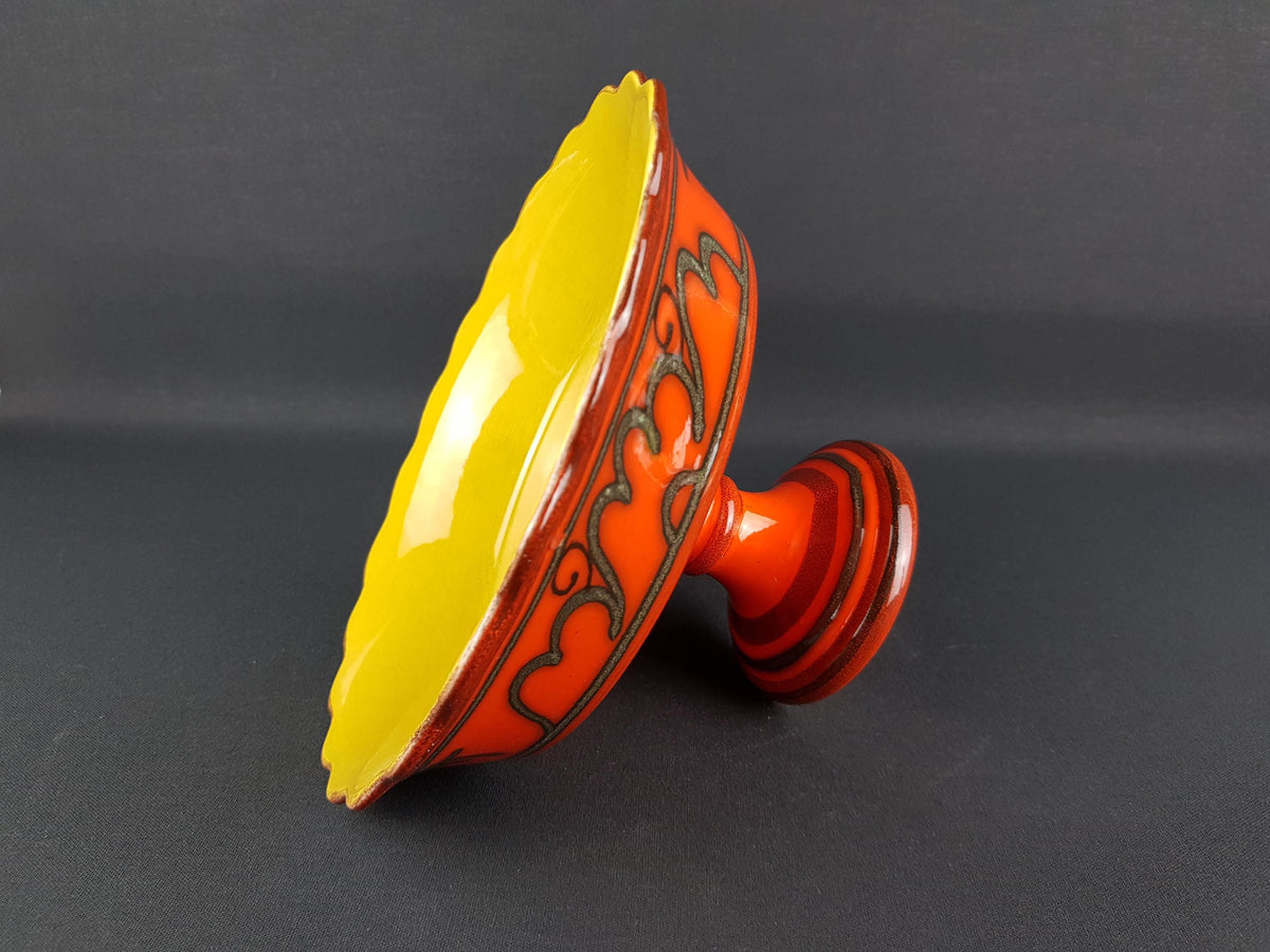 Vintage FLORA GOUDA HOLLAND Ceramic Orange Etagere Fruit Bowl With Tokio Decor 951 Dutch Pottery 1970s