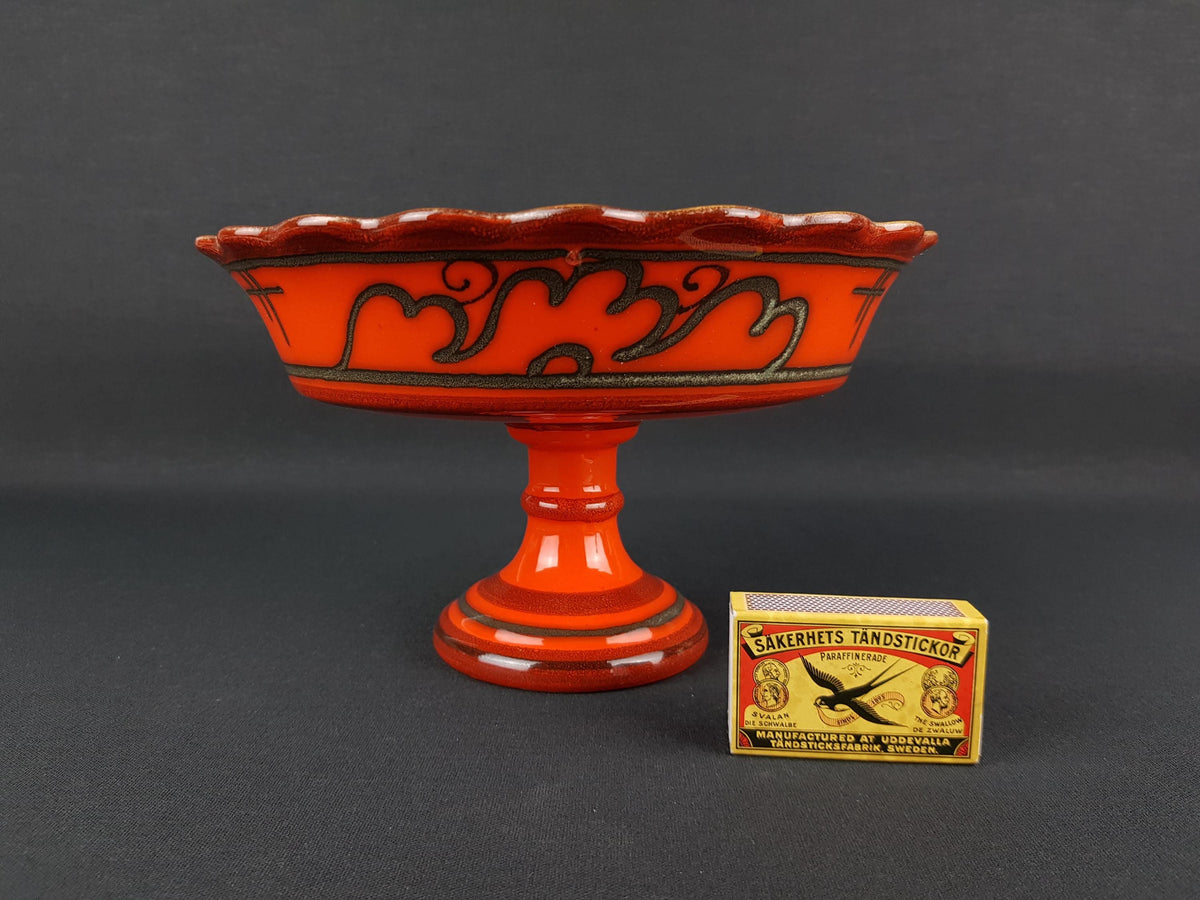 Vintage FLORA GOUDA HOLLAND Ceramic Orange Etagere Fruit Bowl With Tokio Decor 951 Dutch Pottery 1970s