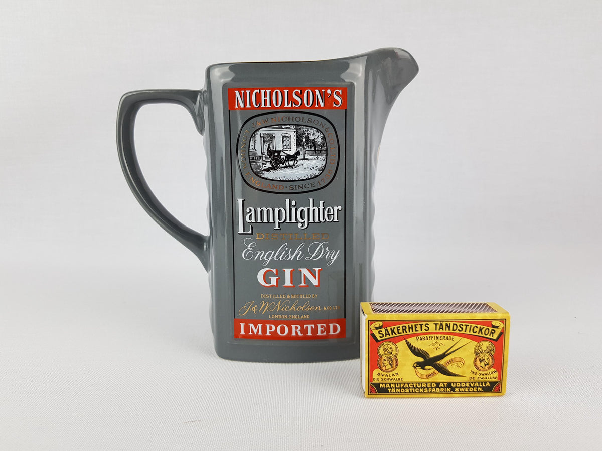 Vintage NICHOLSON'S LAMPLIGHTER Water Pitcher or Pub Jug by by Wade Regicor of England Nicholson's Dry Gin Promotional Pitcher