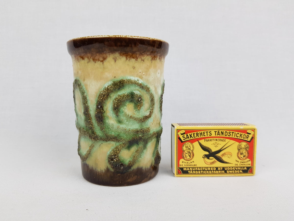 Vintage VEB STREHLA Brown/ Beige and Green Vase 1249 East German Pottery 1960s