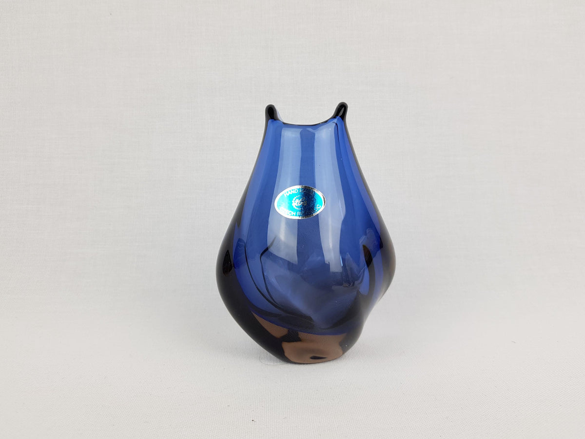 Vintage ZELEZNY BROD SKLO Blue Glass Vase from Czechoslovakia 1960s by Miloslav Klinger
