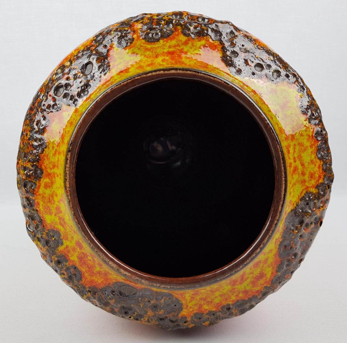 Vintage SCHEURICH KERAMIK Orange and Yellow Fat Lava Floor Vase 517 45 With Zig Zag Decor West Geman Pottery 1970s