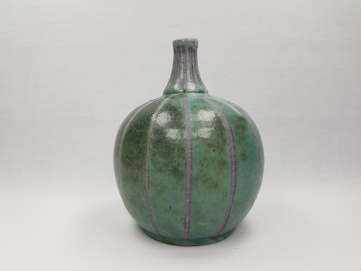 Vintage MONIKA MAETZEL Blueish Green Vase with Purple Stripes German Studio Pottery 1960s Germany