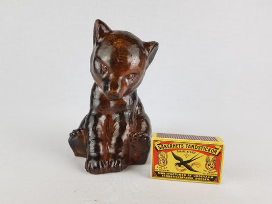 Vintage MOBACH Ceramic Brown Copper Figurine Bear from Dutch Studio Pottery Utrecht by Klaas II Mobach 1938