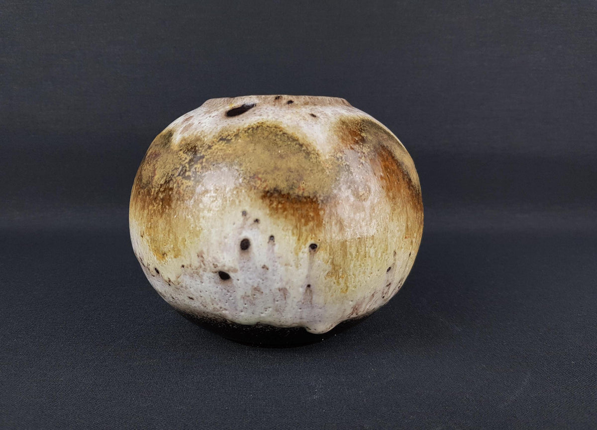 Vintage RUSCHA KERAMIK Brown and Beige Ball Vase 822/1 West German Pottery Fat Lava Era 1970s