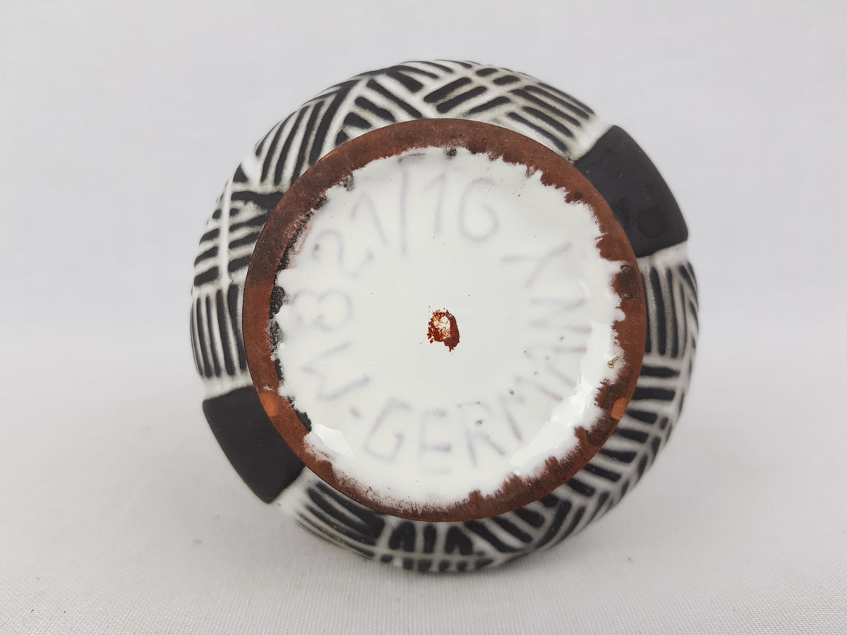 Vintage CARSTENS TONNIESH0F KERAMIK Handled Dark Brown and White Vase from the Attika Series 1958 formno. 821 16 West German Pottery