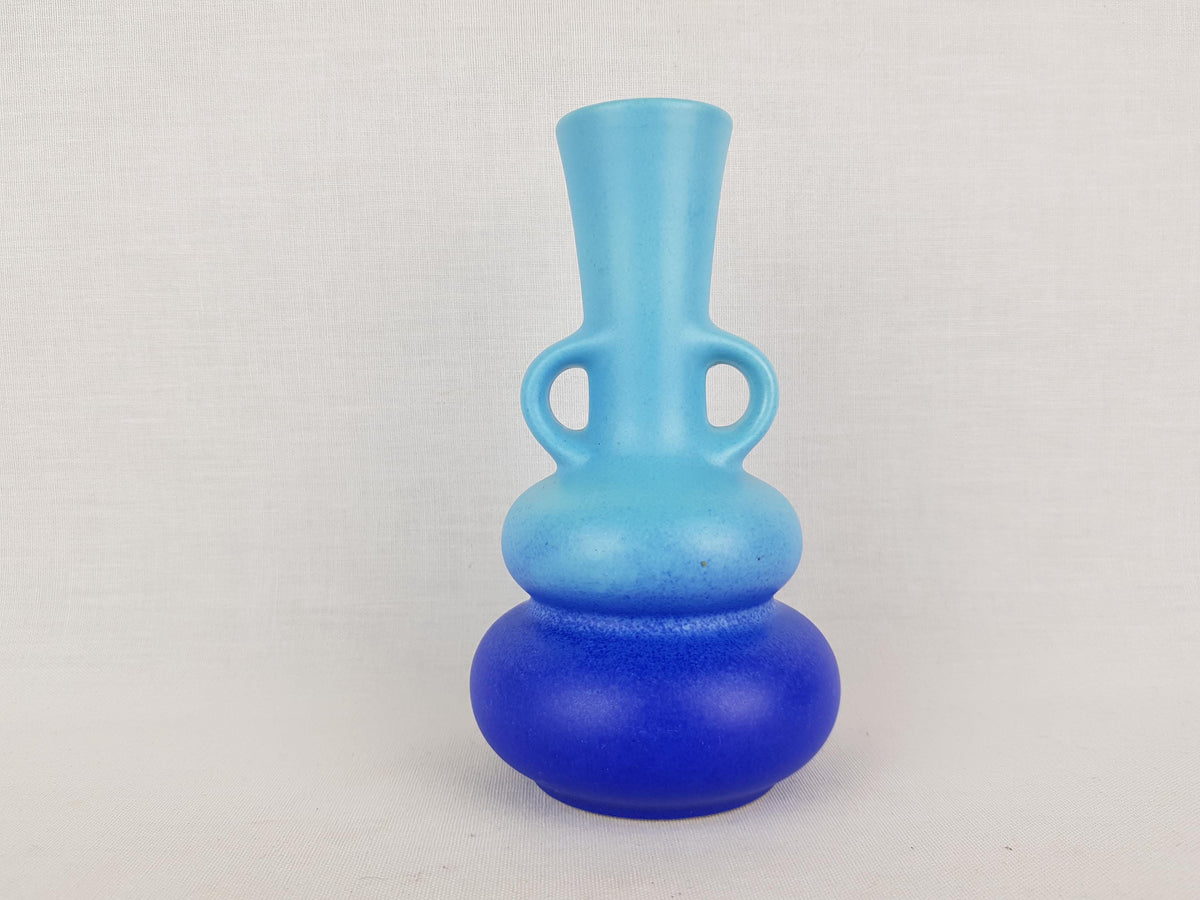 Vintage STEULER KERAMIK Double Handled Dark and Light Blue Vase By Cari Zalloni 236-15 West German Pottery 1970s