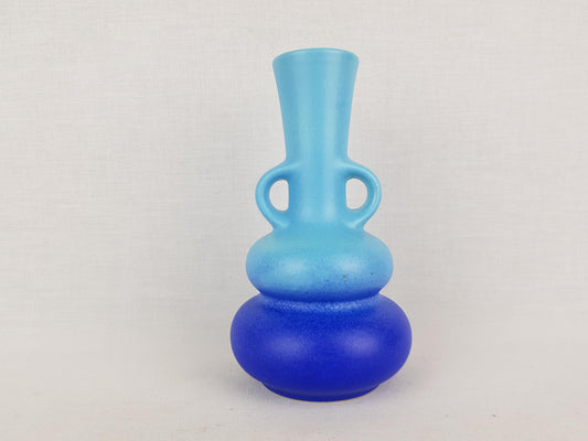 Vintage STEULER KERAMIK Double Handled Dark and Light Blue Vase By Cari Zalloni 236-15 West German Pottery 1970s