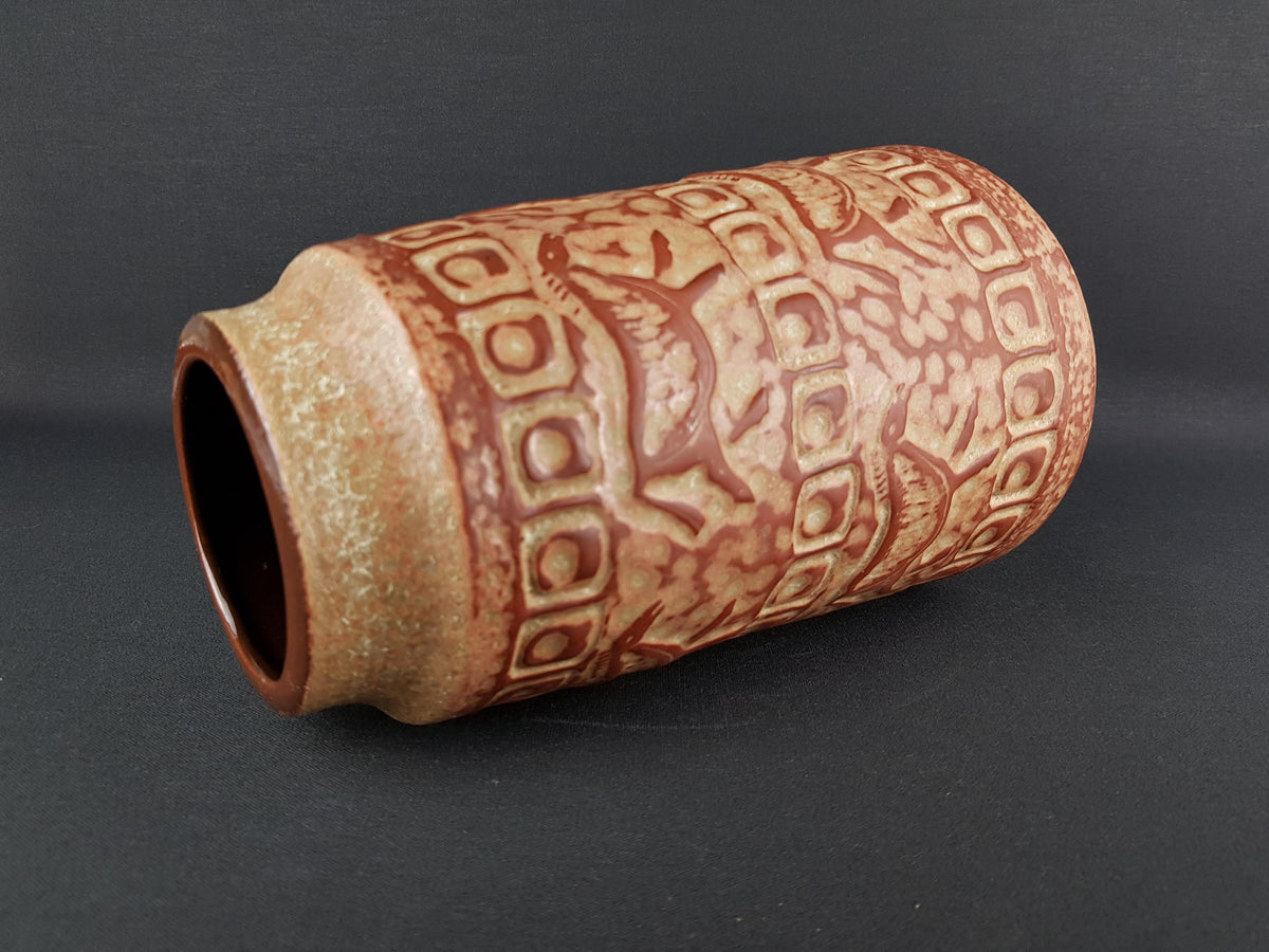 Vintage CARSTENS KERAMIK Brown and Beige Vase "Altamira" Decor 153-25 West German Pottery 1968s