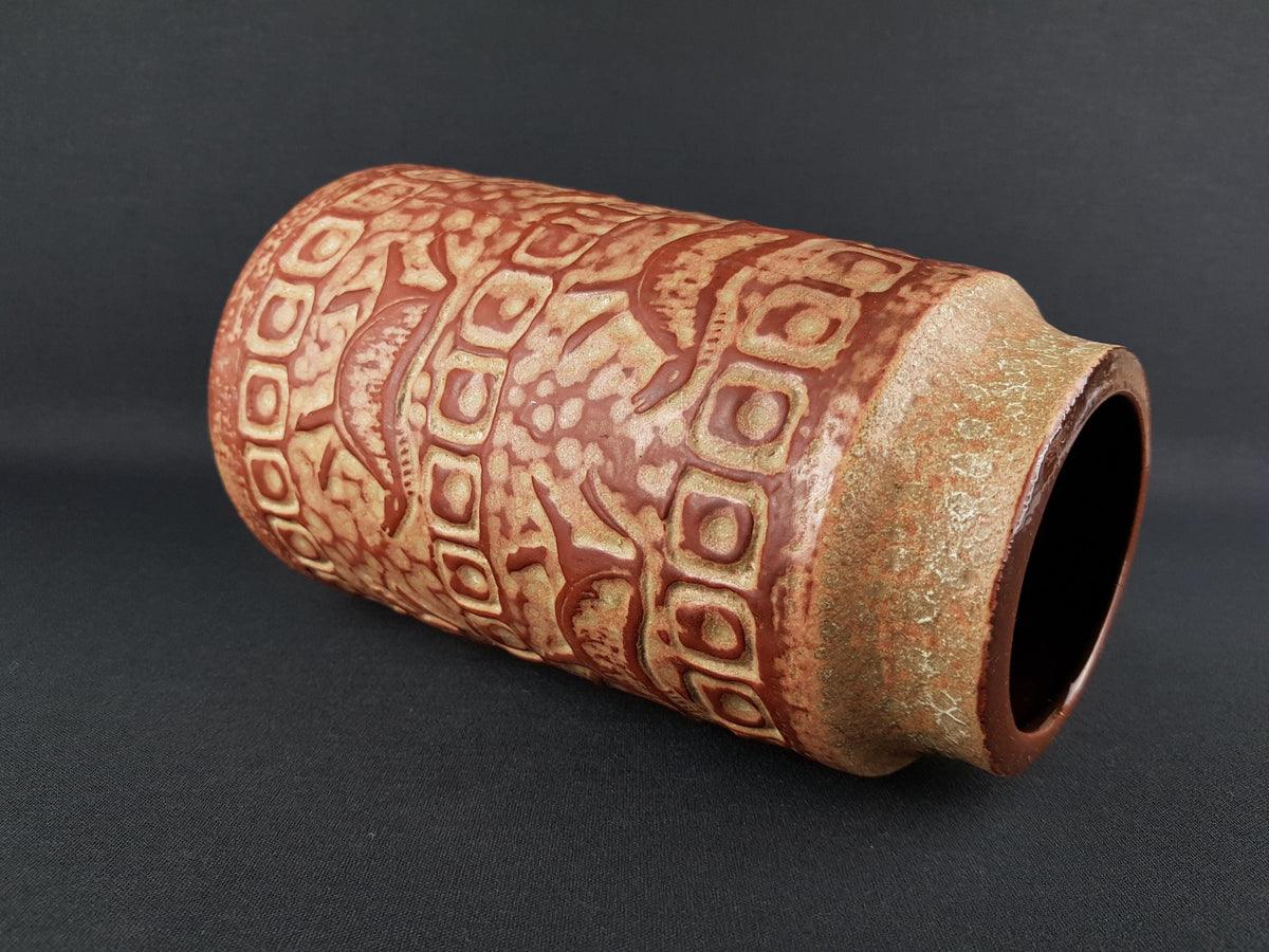 Vintage CARSTENS KERAMIK Brown and Beige Vase "Altamira" Decor 153-25 West German Pottery 1968s