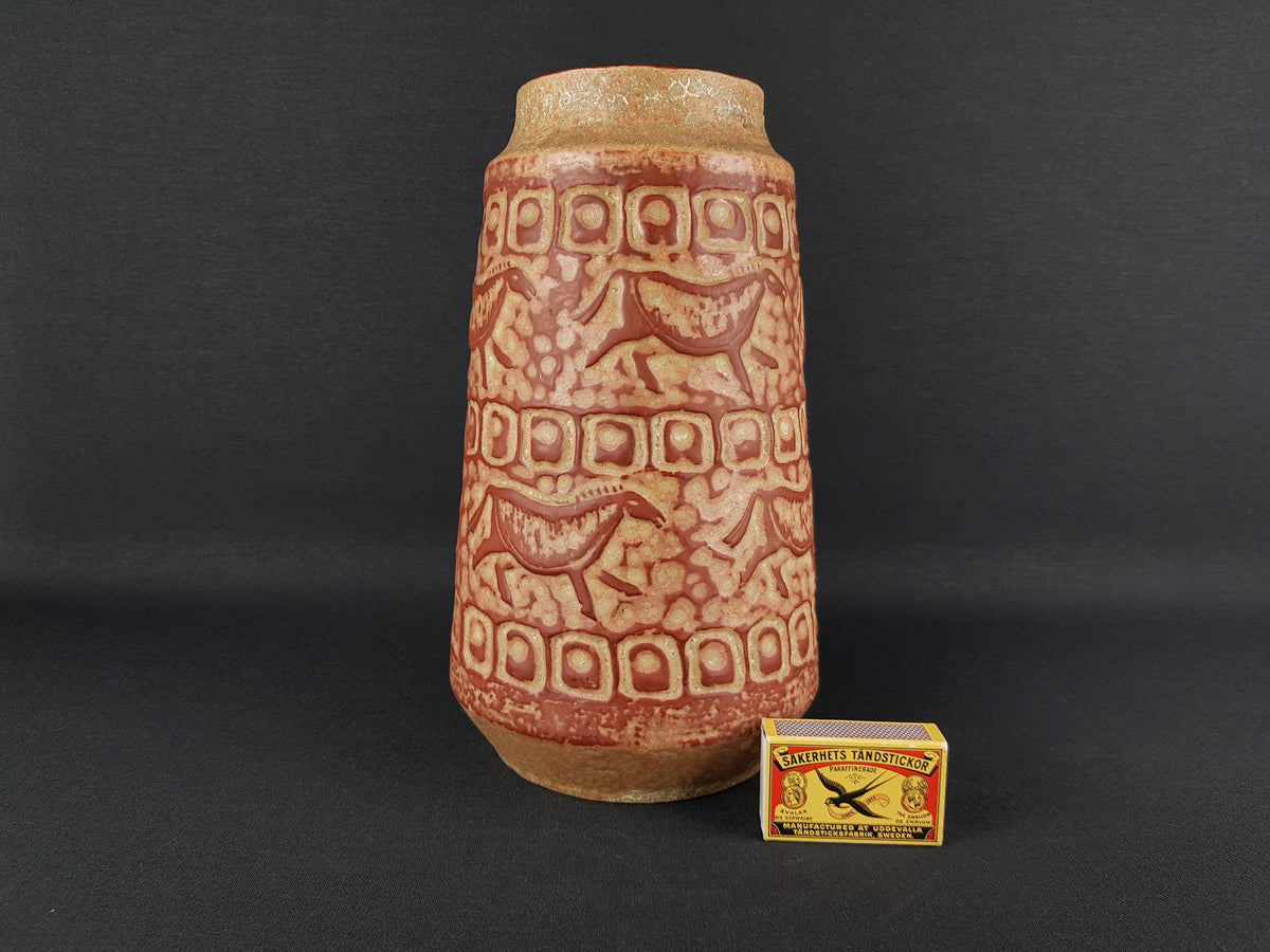 Vintage CARSTENS KERAMIK Brown and Beige Vase "Altamira" Decor 153-25 West German Pottery 1968s