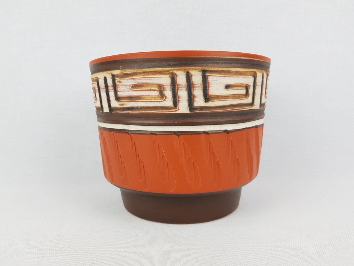 Vintage AKRU Alfred Krupp Klinker Planter Flower Pot With Incised Pattern West German Pottery 1950-60s