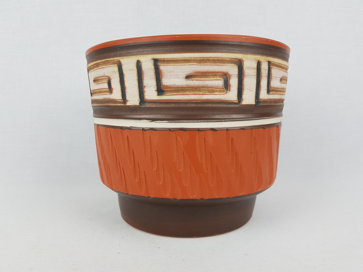 Vintage AKRU Alfred Krupp Klinker Planter Flower Pot With Incised Pattern West German Pottery 1950-60s