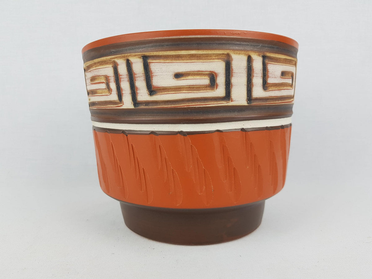 Vintage AKRU Alfred Krupp Klinker Planter Flower Pot With Incised Pattern West German Pottery 1950-60s