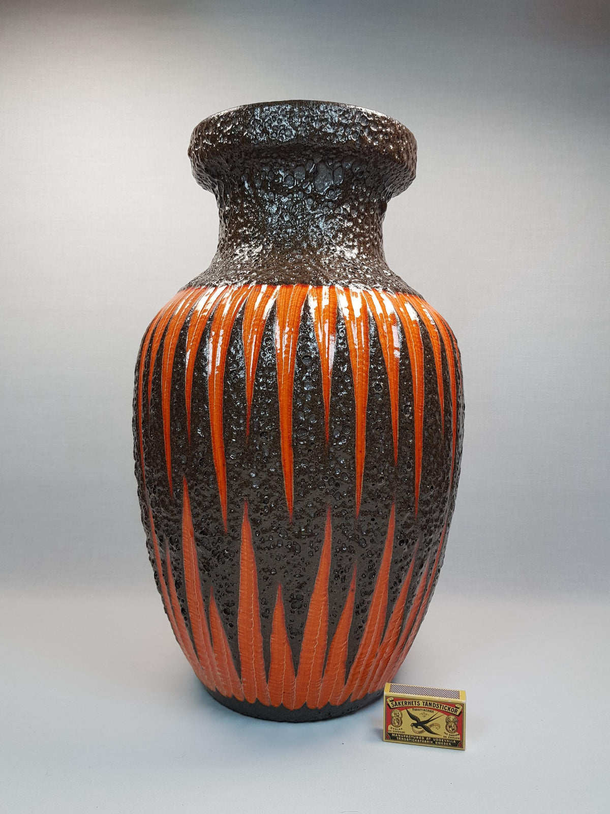 Vintage SCHEURICH KERAMIK Brown and Yellow Fat Lava Floor Vase 241-47 with Spikes Decor West Geman Pottery 1970s
