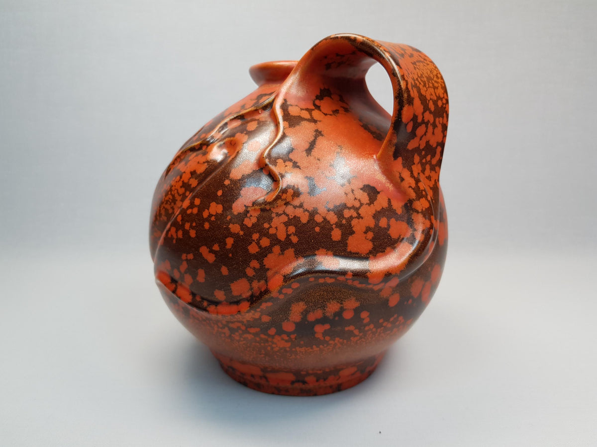 Art Deco FONS DECKER Orange and Black Mottled Vase for Gouda Holland FO215 Dutch Pottery 1930s