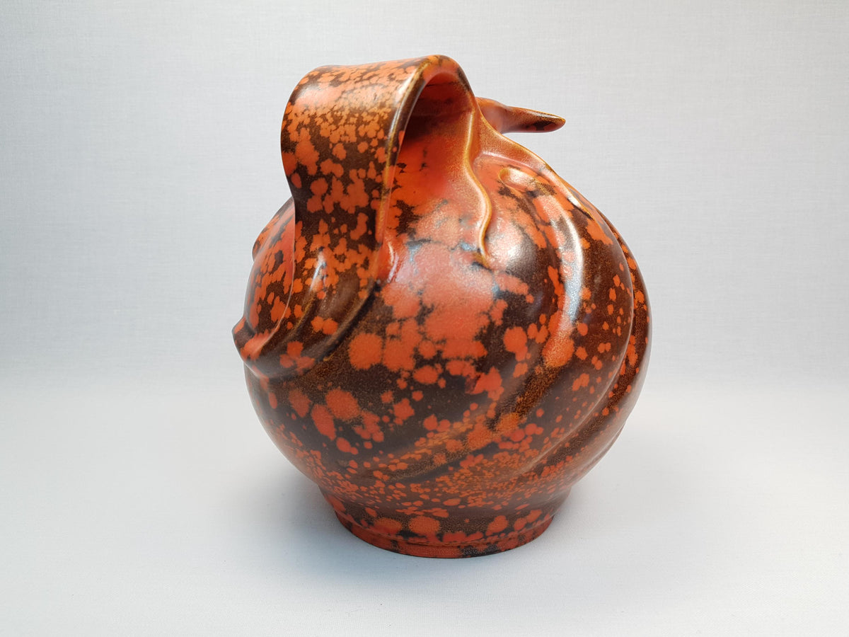 Art Deco FONS DECKER Orange and Black Mottled Vase for Gouda Holland FO215 Dutch Pottery 1930s