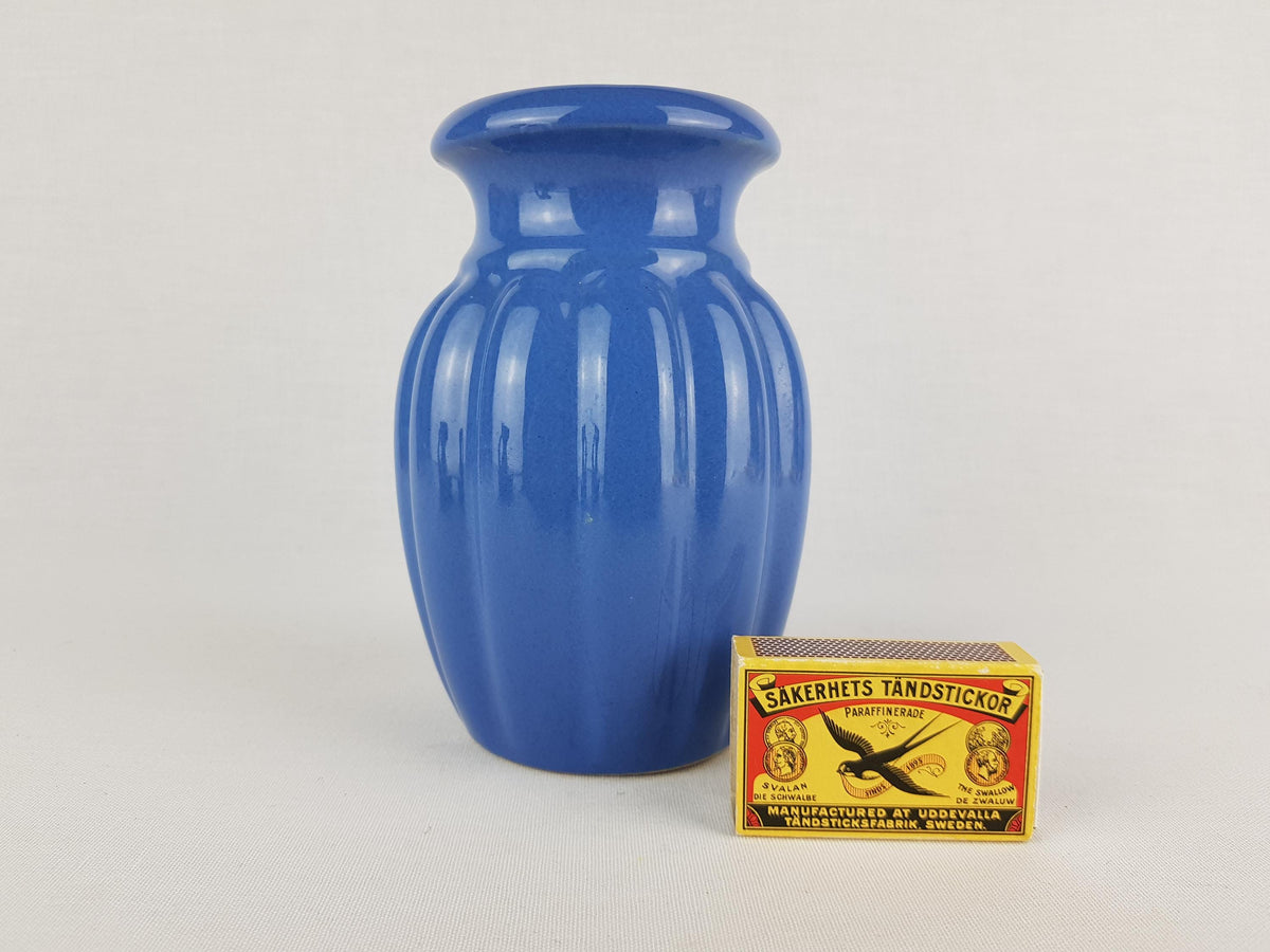 Vintage SCHEURICH KERAMIK Blue Pumpkin Vase 292 15 West German Pottery Fat Lava Era 1970s