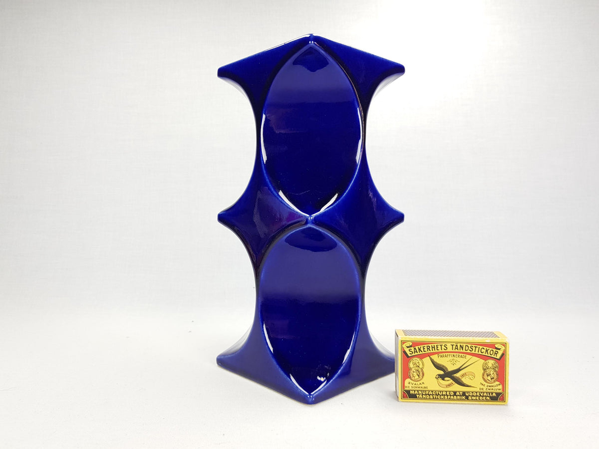Vintage STEULER KERAMIK Dark Blue Candle Holder "Continua" 327-20 by Cari Zalloni 1970s West German Pottery
