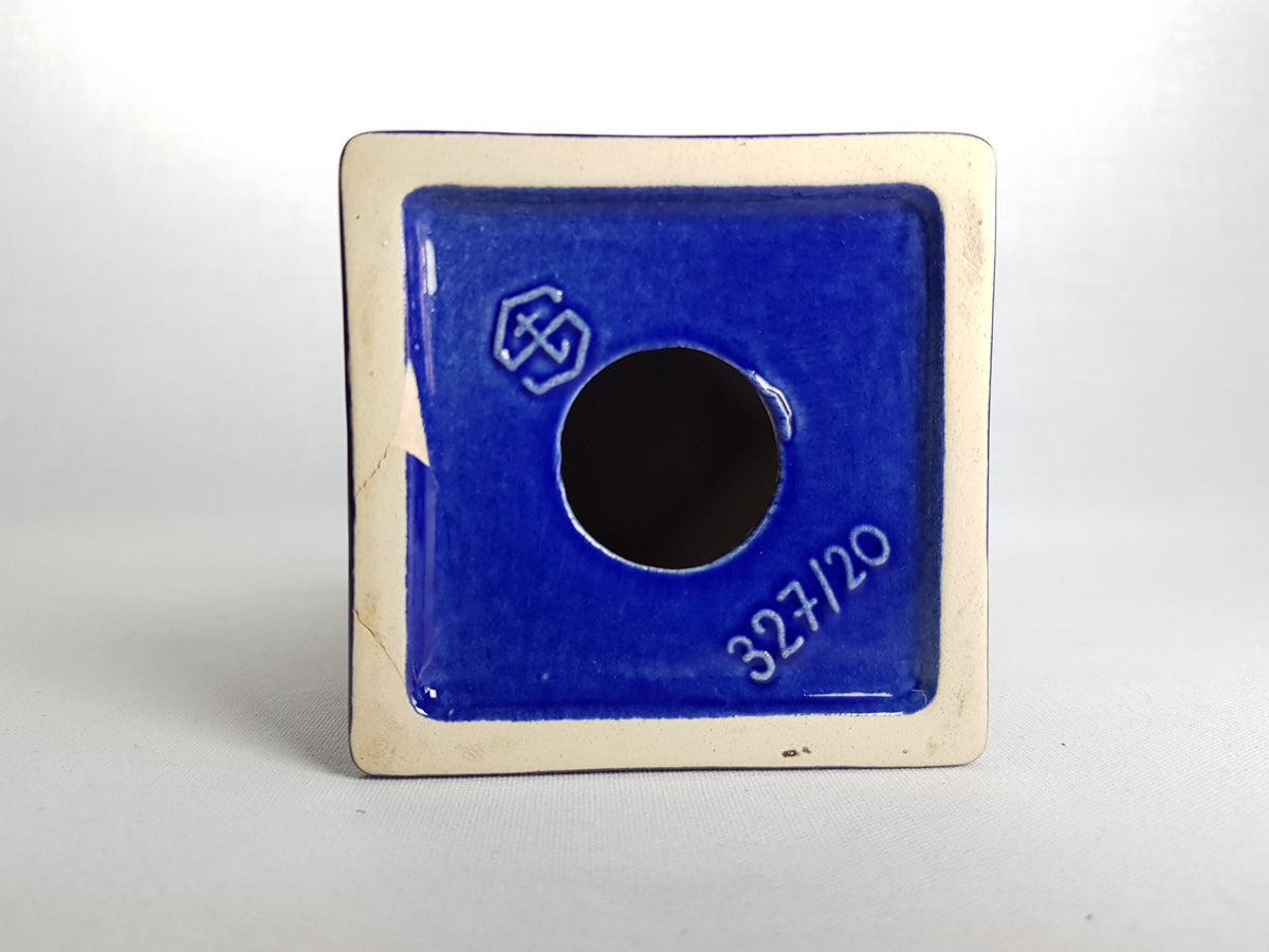 Vintage STEULER KERAMIK Dark Blue Candle Holder "Continua" 327-20 by Cari Zalloni 1970s West German Pottery