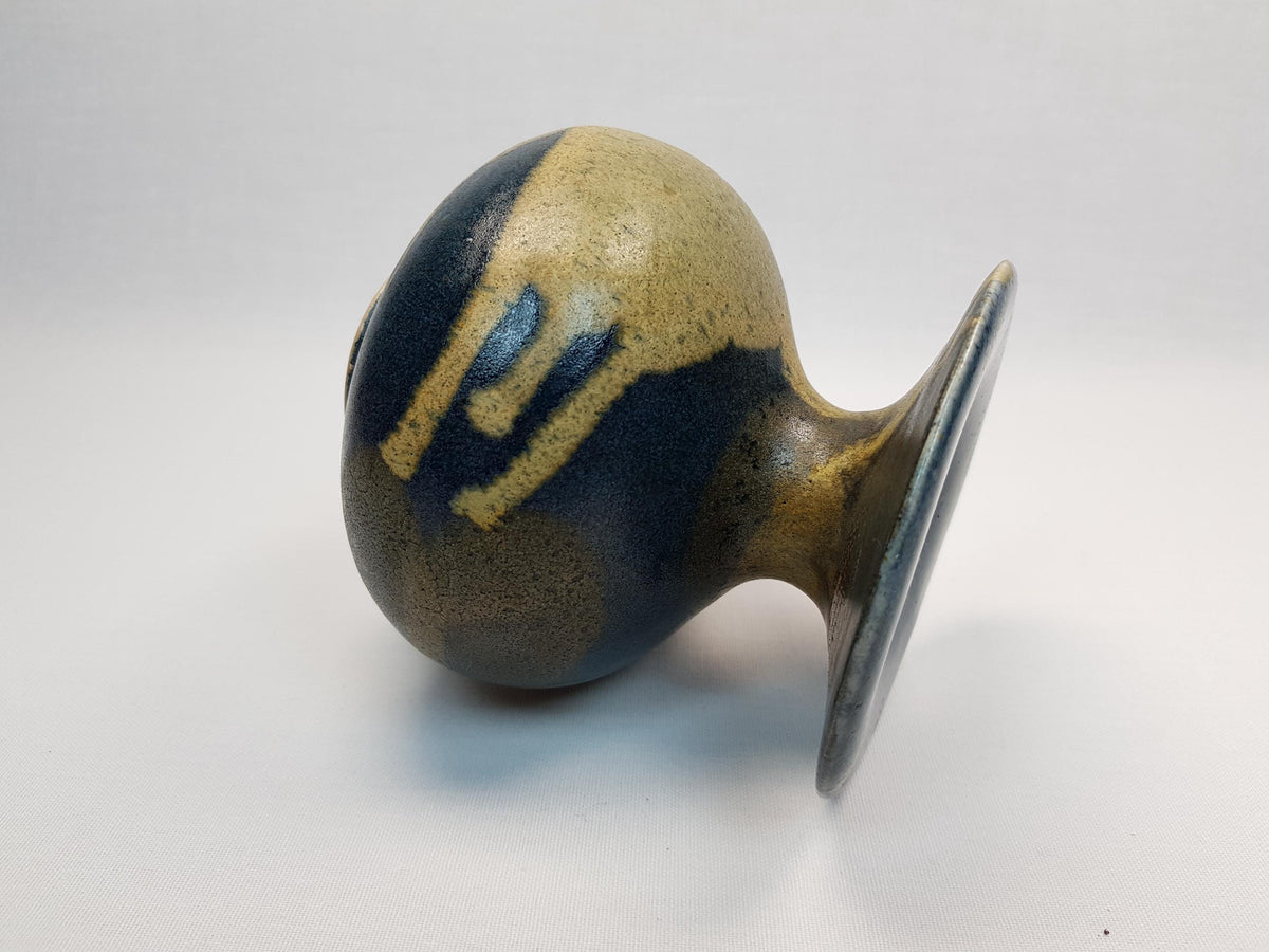 Vintage GABRIELE BOOS Studio Art Pottery Brown Blue and Ocher Ceramic Vase 1975 Germany