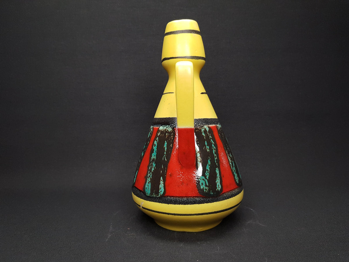 Vintage BAY KERAMIK Yellow Jug Vase With Red and Green Decor "Ceylon" 1110-20 West German Pottery 1950s