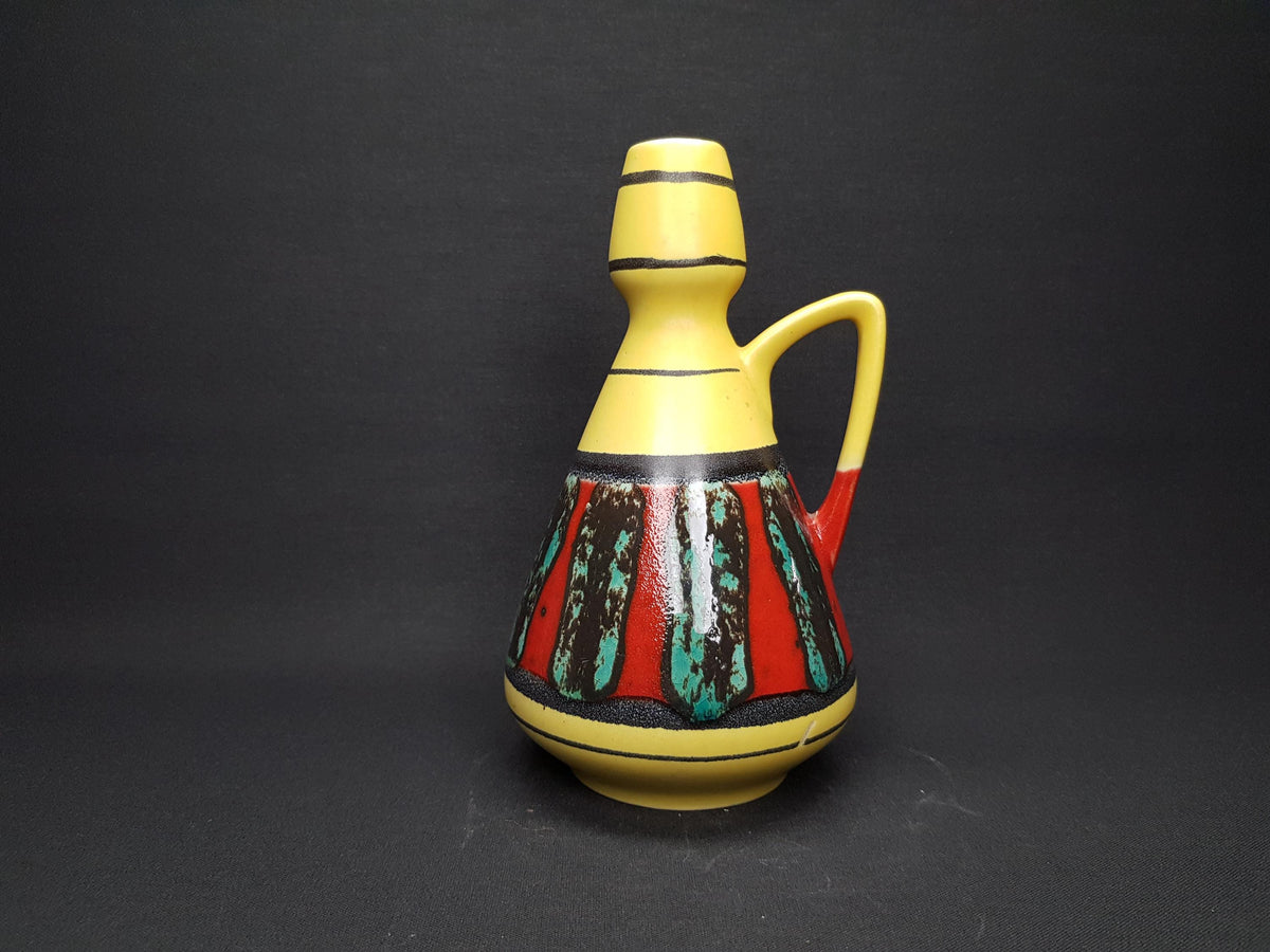 Vintage BAY KERAMIK Yellow Jug Vase With Red and Green Decor "Ceylon" 1110-20 West German Pottery 1950s