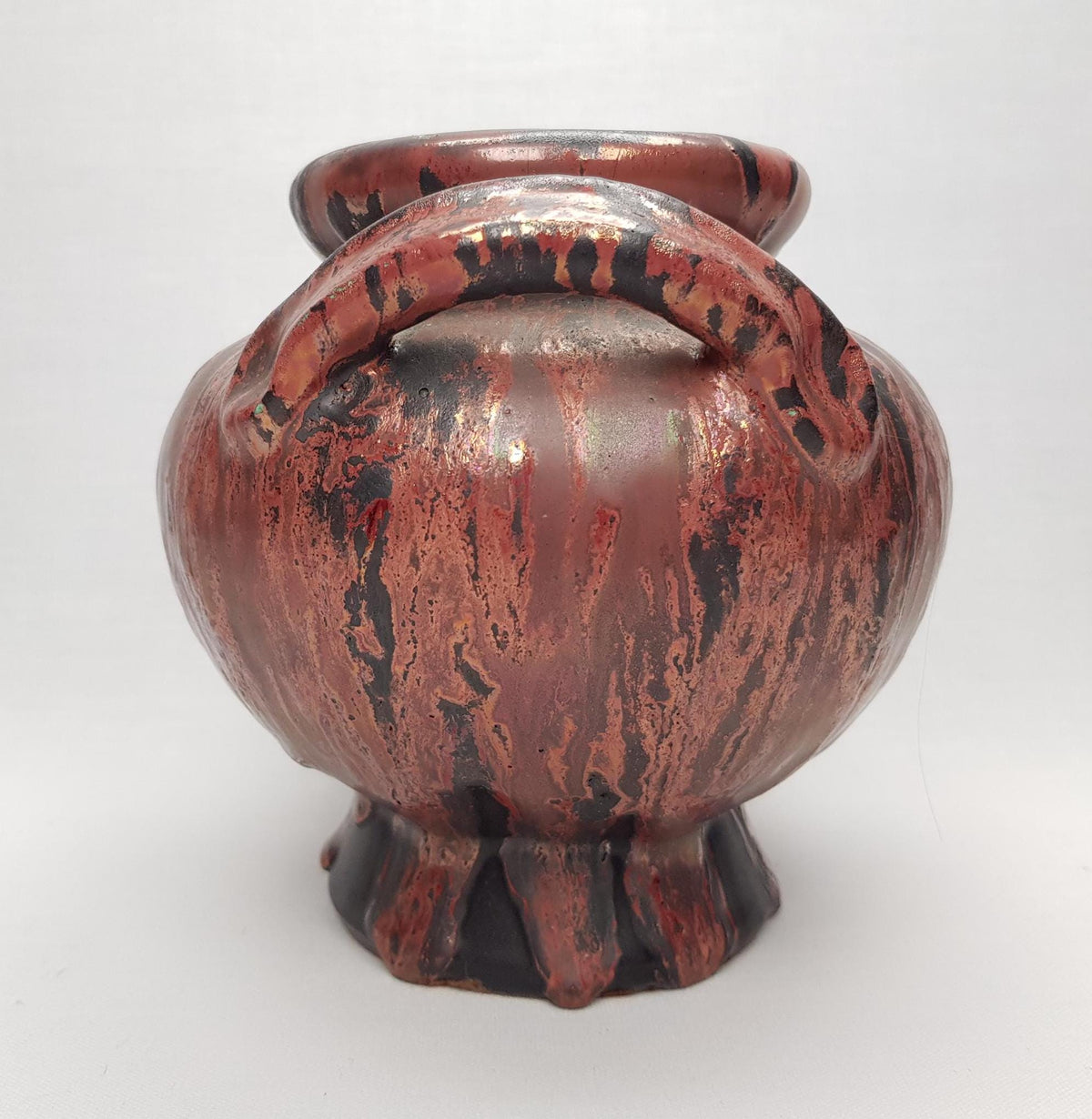 Vintage OTTO KERAMIK Burgundy Red Double Handled Vase with Dripped Ätna Decor West German Pottery Fat Lava Era 1970-80s