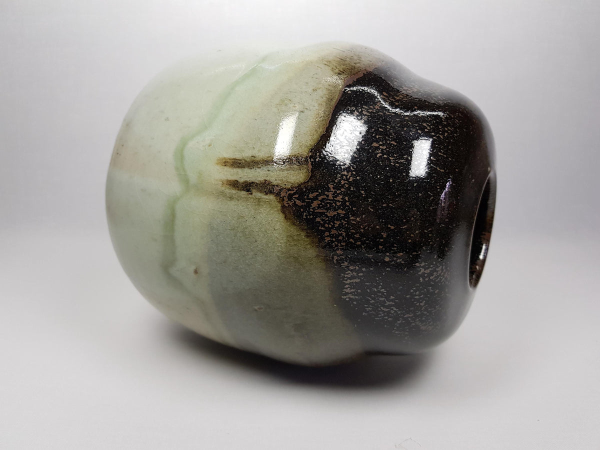 Vintage STUDIO ART POTTERY White and Brown Green Vase – Unknown Designer