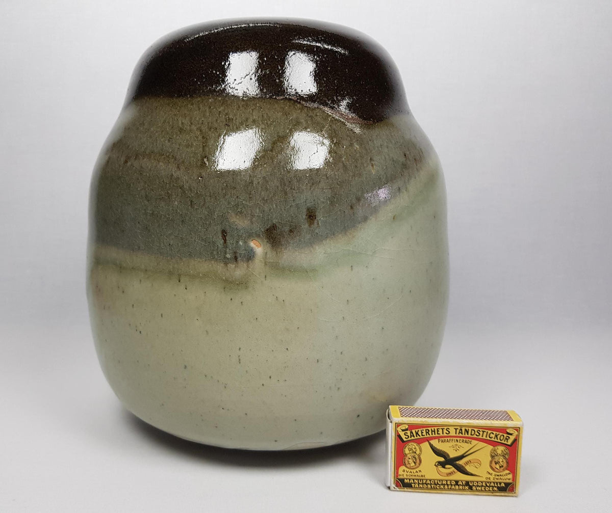 Vintage STUDIO ART POTTERY White and Brown Green Vase – Unknown Designer