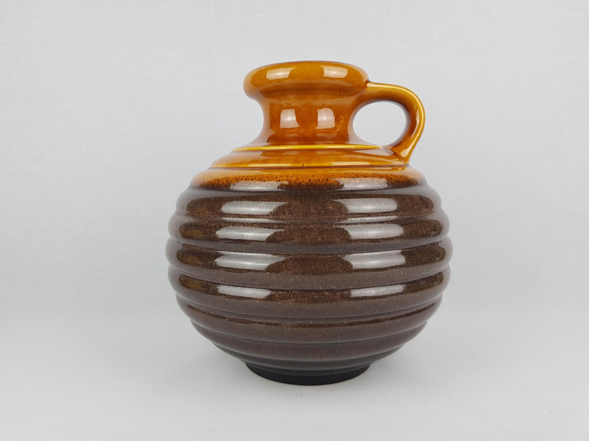 Vintage CARSTENS KERAMIK Handled Metallic Brown Hooped Vase 0107-25 West German Pottery 1960s