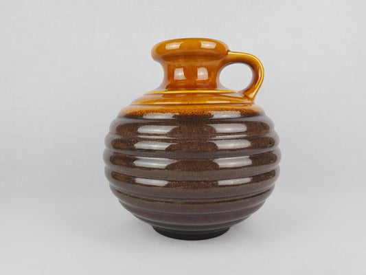 Vintage CARSTENS KERAMIK Handled Metallic Brown Hooped Vase 0107-25 West German Pottery 1960s