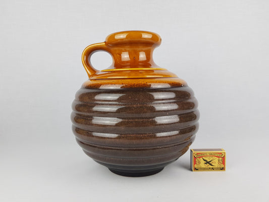 Vintage CARSTENS KERAMIK Handled Metallic Brown Hooped Vase 0107-25 West German Pottery 1960s
