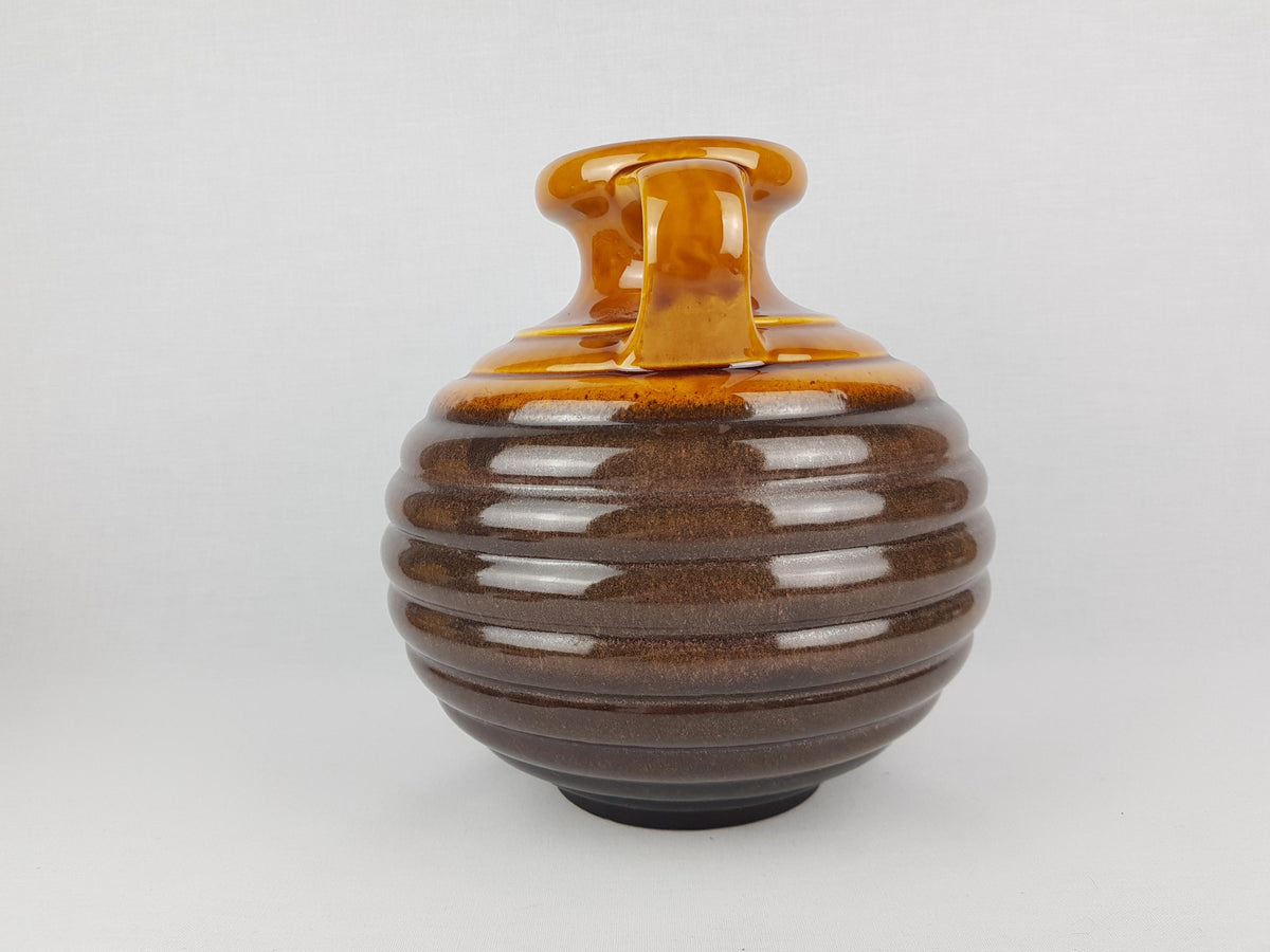 Vintage CARSTENS KERAMIK Handled Metallic Brown Hooped Vase 0107-25 West German Pottery 1960s
