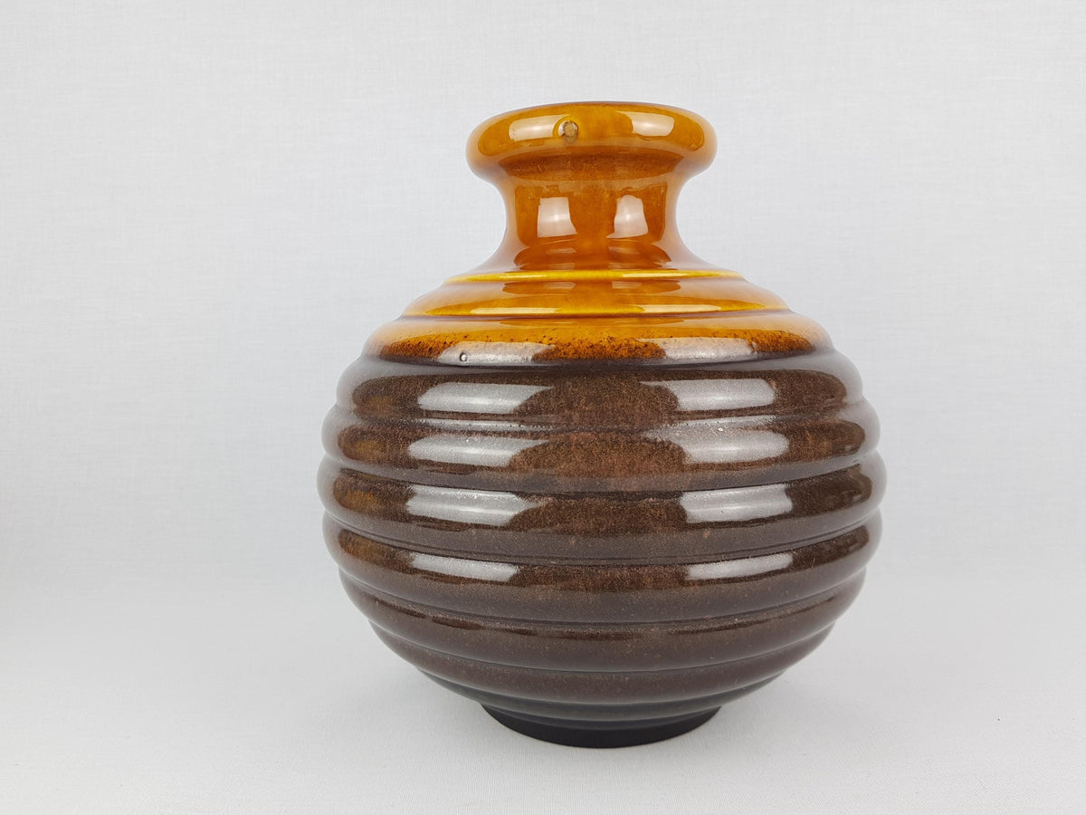 Vintage CARSTENS KERAMIK Handled Metallic Brown Hooped Vase 0107-25 West German Pottery 1960s